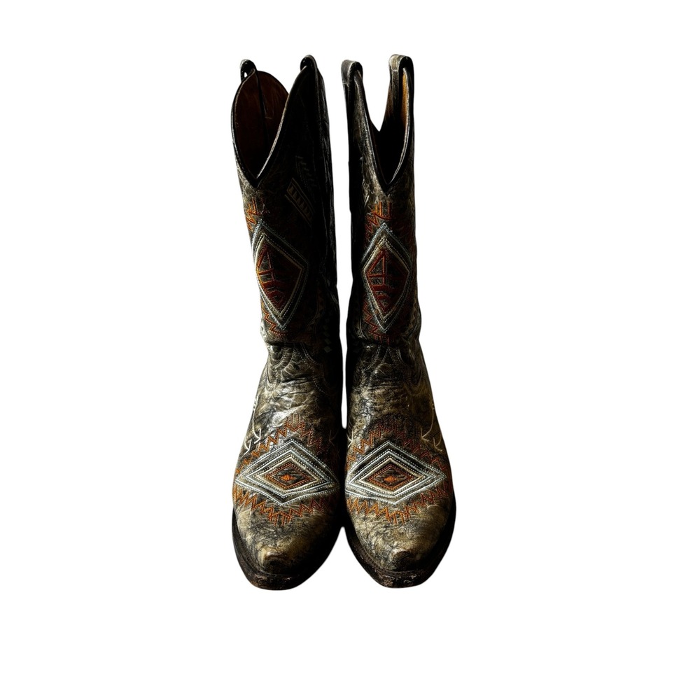 Corral Womens Distressed Metallic Leather Aztec Embroidered Cowboy Boots Size 6